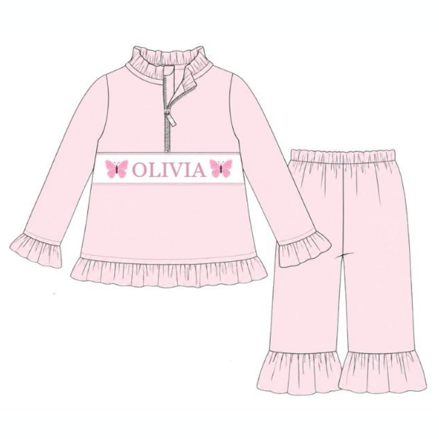 PO5 - Pink Butterfly Pant Set - Customizable - TAT End of Oct