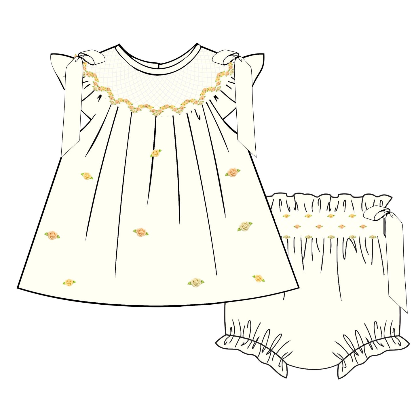 PO8 - Yellow Heirloon Roses Diaper Set - TAT: December