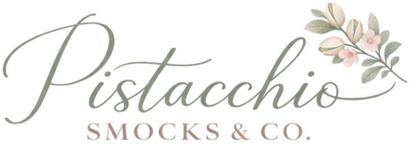 Logo of Pistacchio Smocks & Co. with decorative elements on a white background