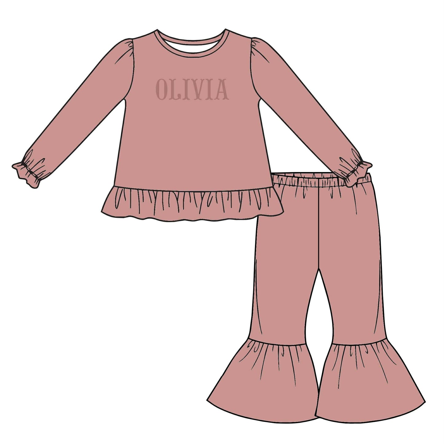 PO8 - Dusty Pink French Knot Pants Set - Customizable - TAT December