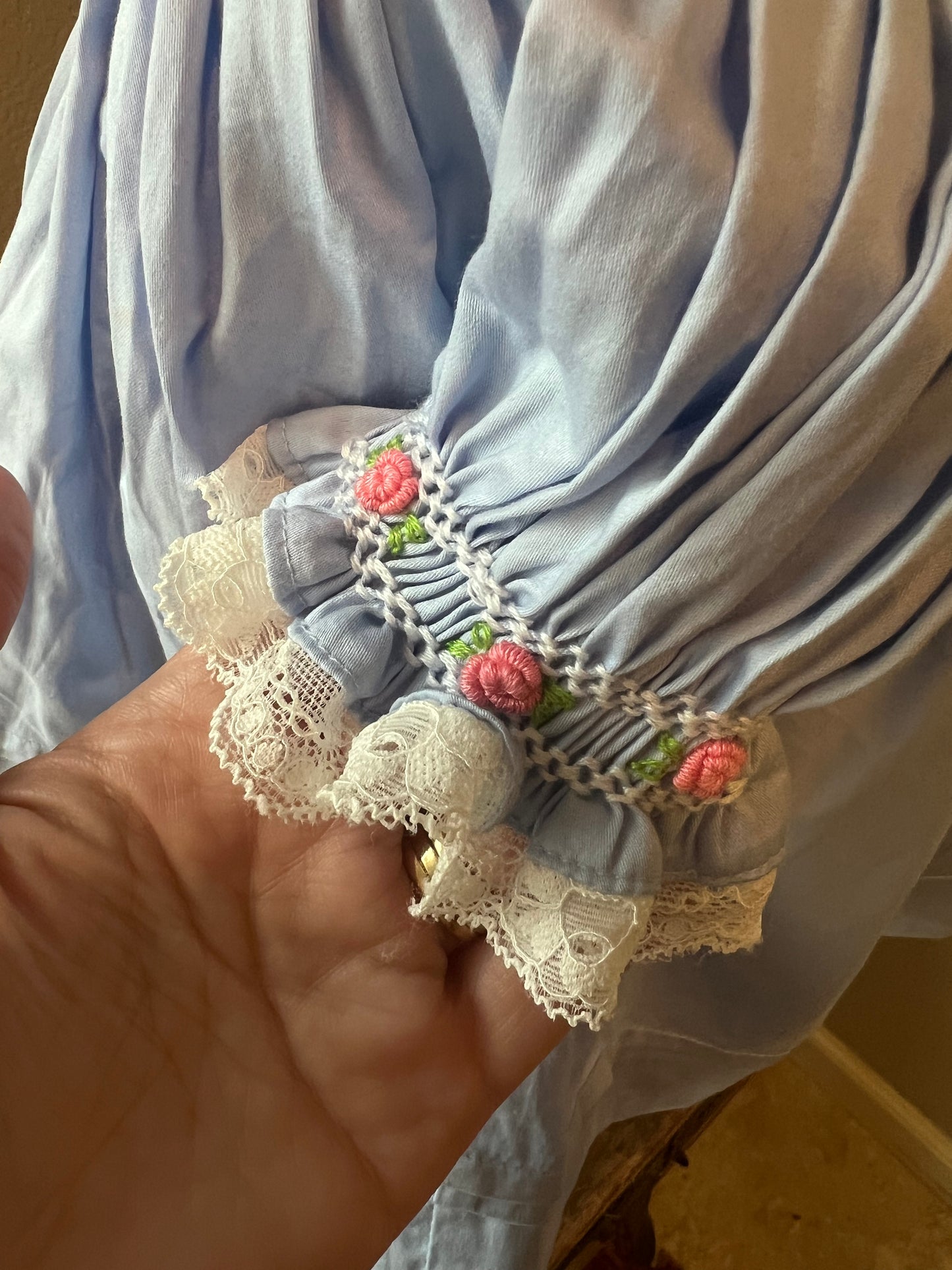 RTS - Blue Satin Heirloon Blooms Diaper Set