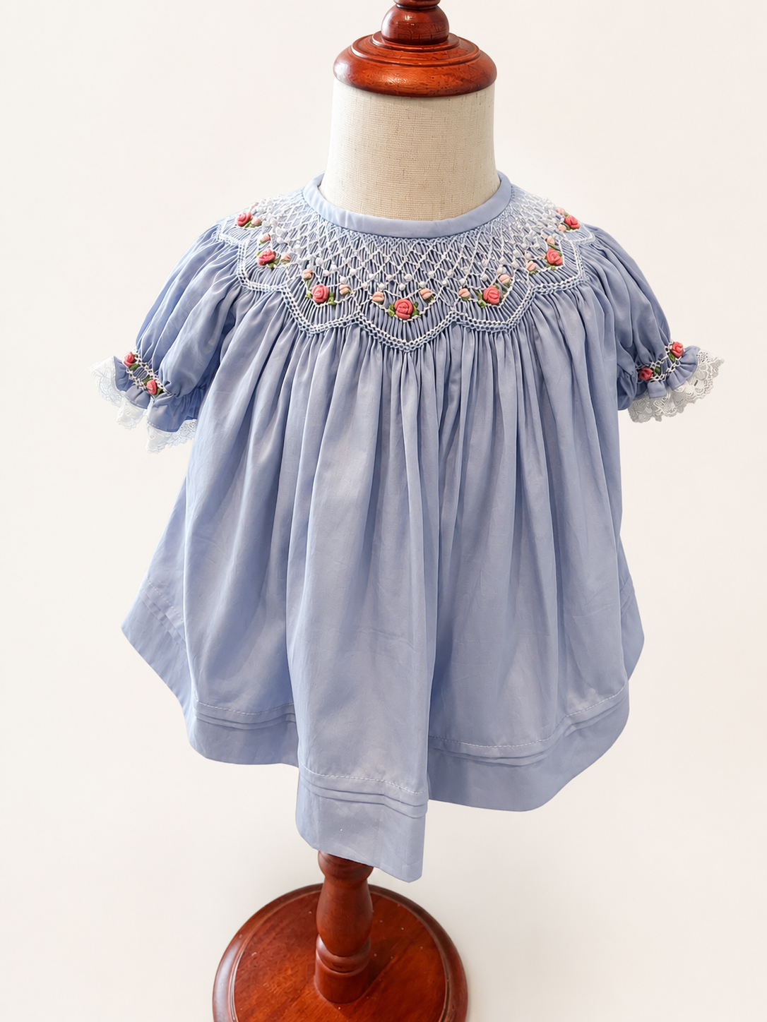 RTS - Blue Satin Heirloon Blooms Diaper Set