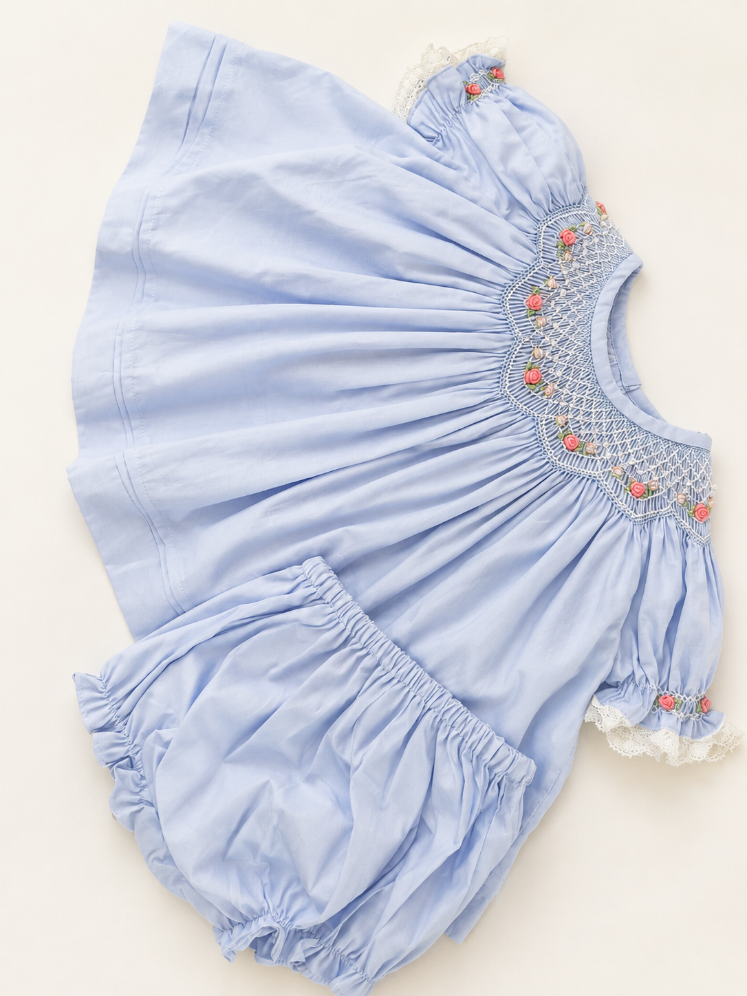 RTS - Blue Satin Heirloon Blooms Diaper Set