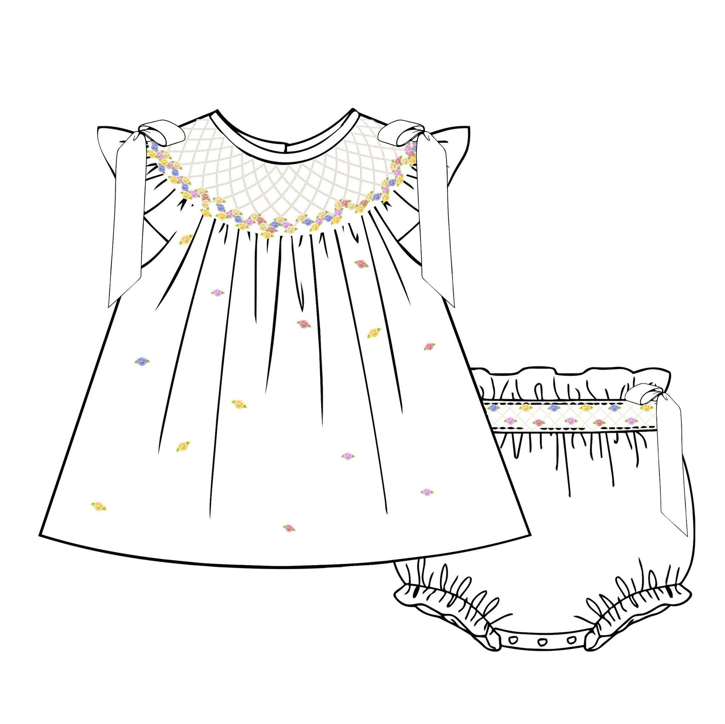 Children's dress with matching bloomers on a white background