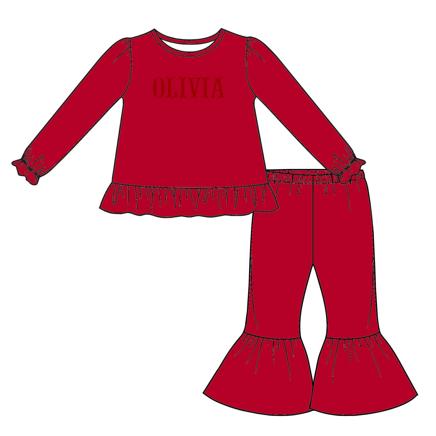 PO8 - Red Cardigan French Knot Pants Set - Customizable - TAT December